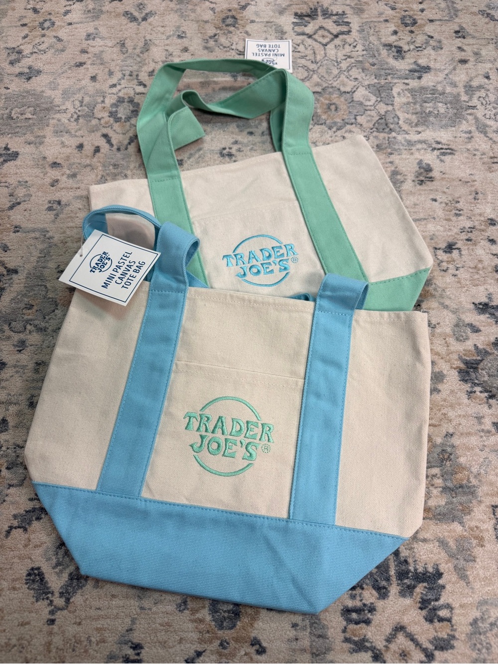 Trader Joe's Canvas Tote Bag - Blue and Green Strap